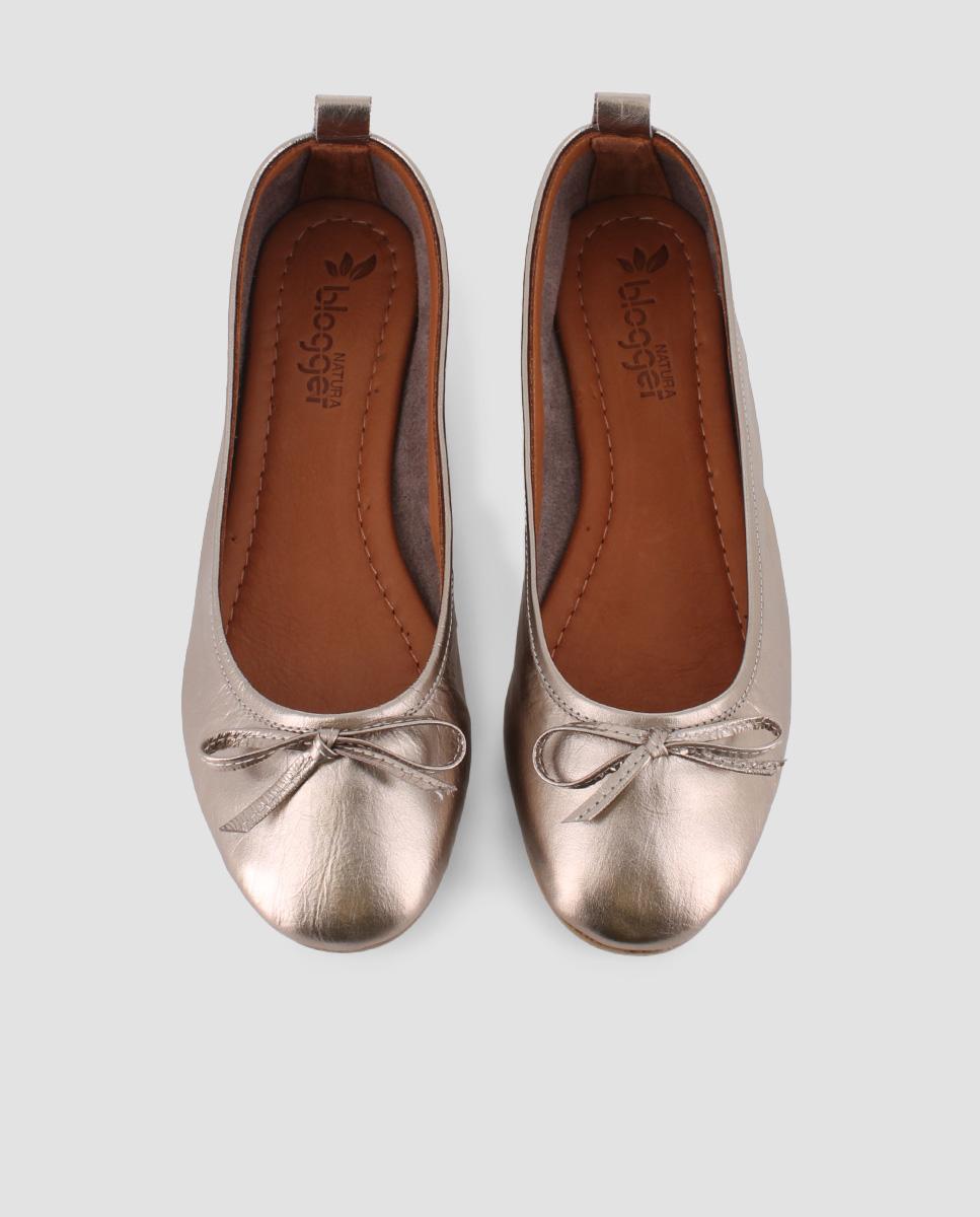 Bailarinas Lisas com Laço Decorativo Ouro-5