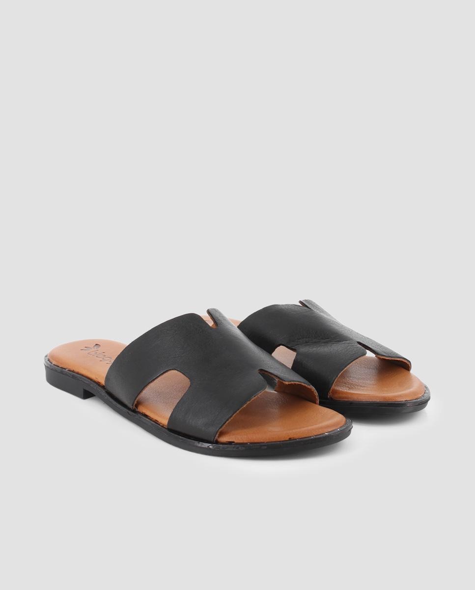 Sandálias de Pala em Pele com Corte Assimétrico Preto-2
