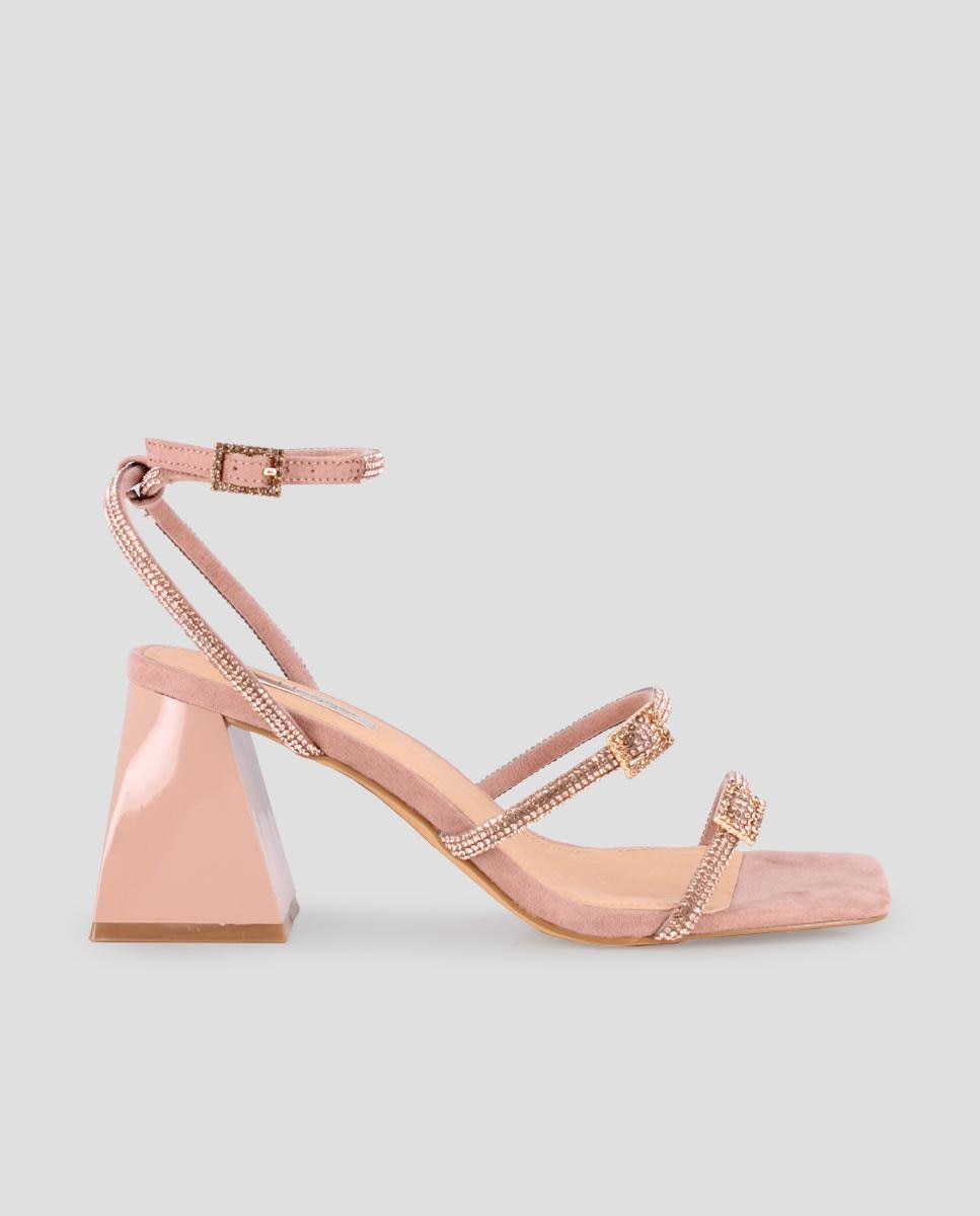 Imagem 0 de Sandálias de Salto com Biqueira Quadrada e Pedraria