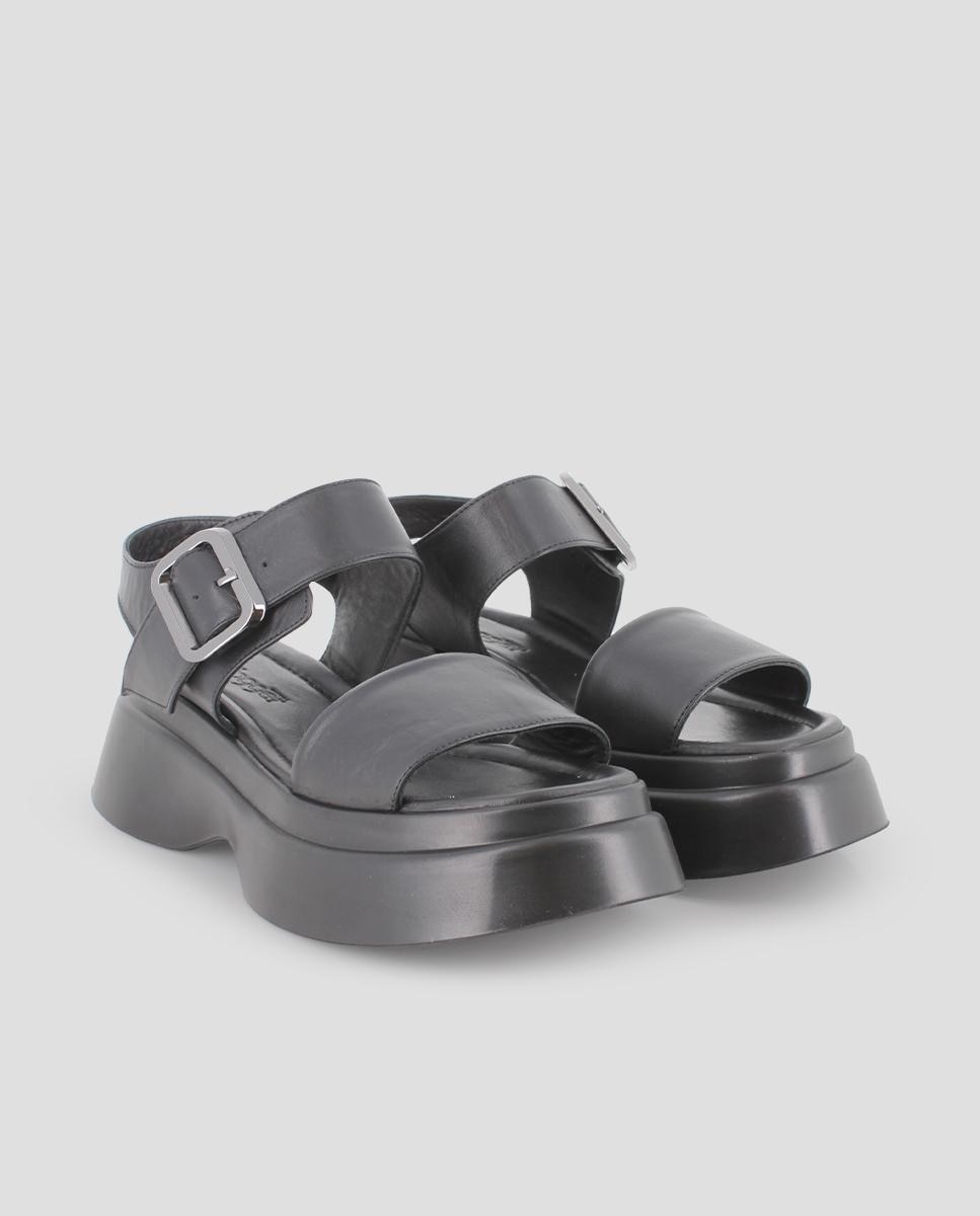 Sandálias de Plataforma em Pele com Fivelas Xl Preto-2