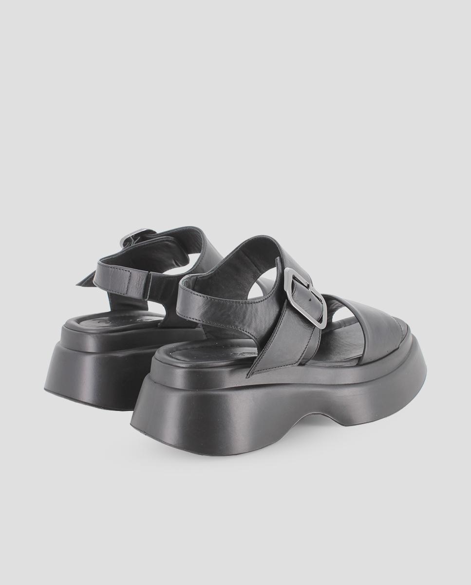 Sandálias de Plataforma em Pele com Fivelas Xl Preto-3