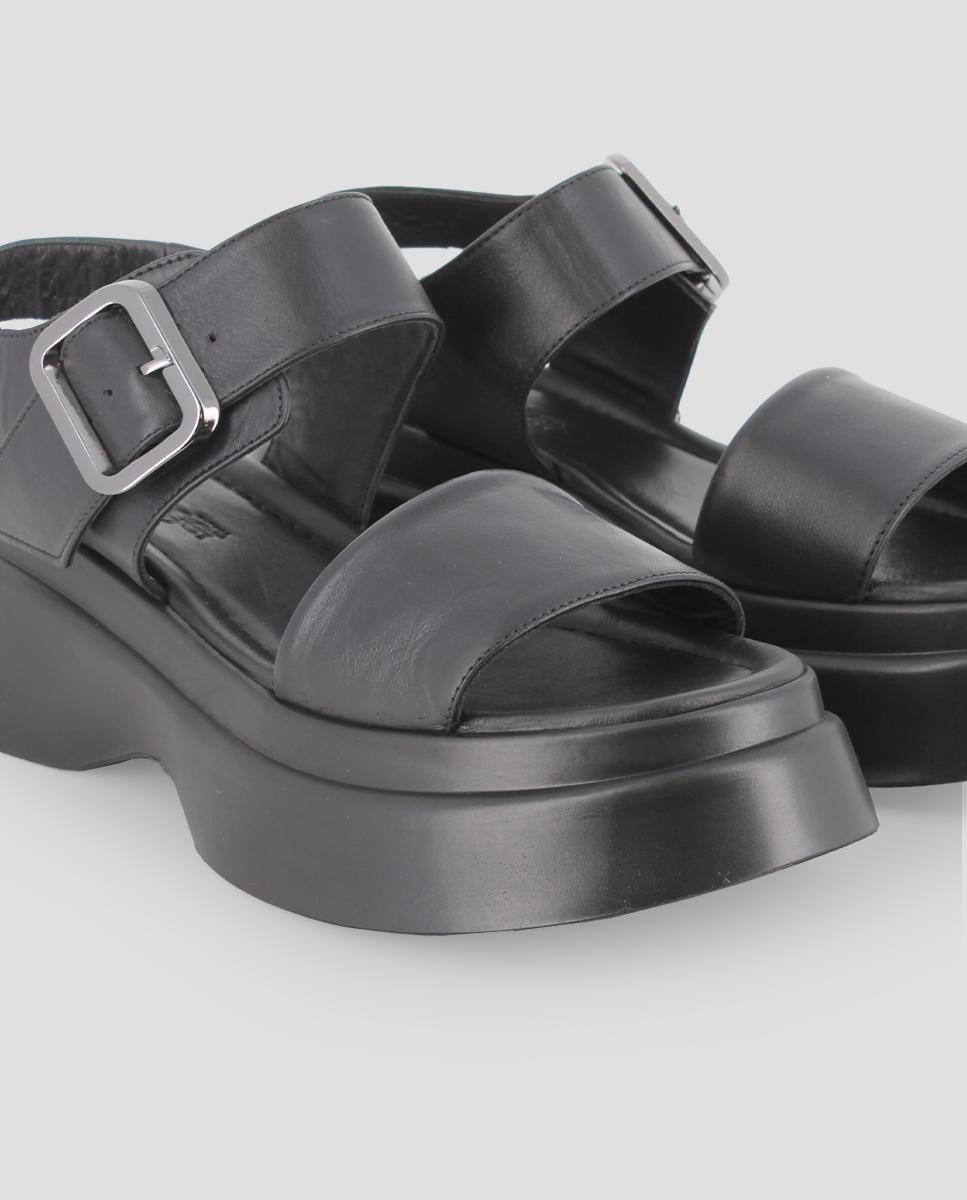 Sandálias de Plataforma em Pele com Fivelas Xl Preto-4