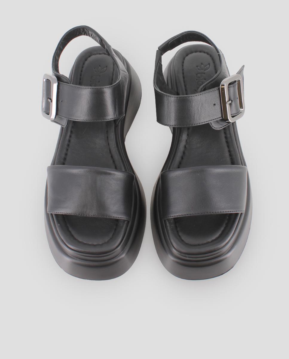 Sandálias de Plataforma em Pele com Fivelas Xl Preto-5