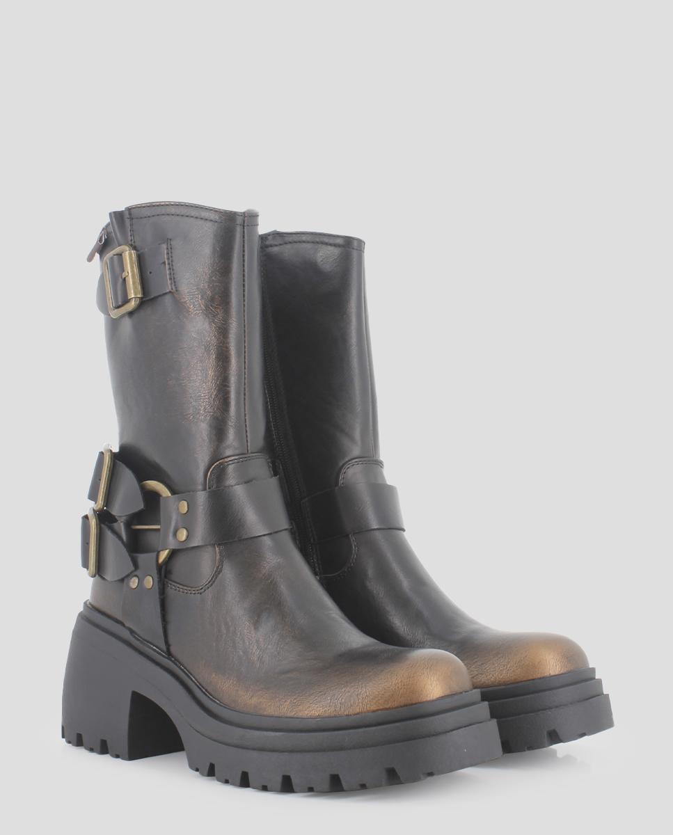 Botas de Cano Médio com Detalhe de Metal Castanho-2