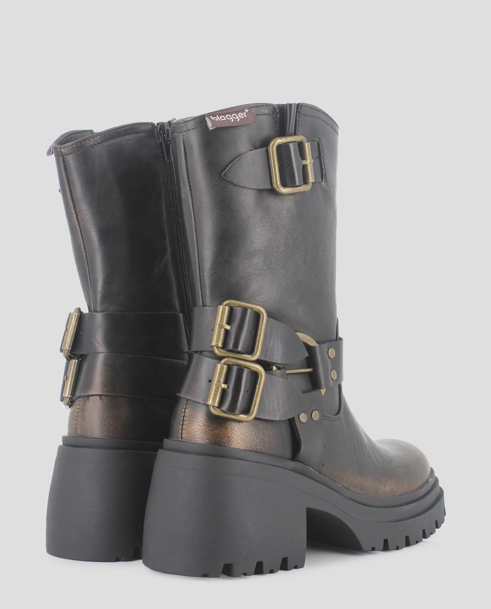 Botas de Cano Médio com Detalhe de Metal Castanho-3
