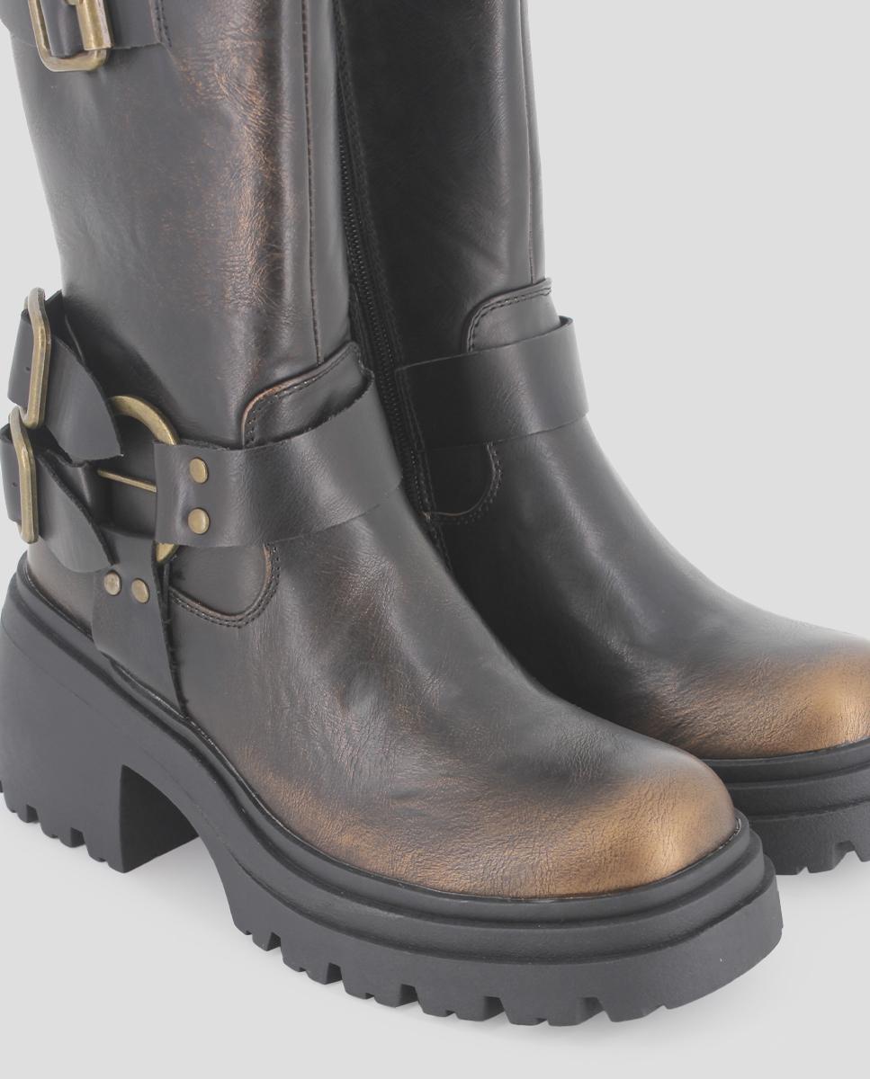 Botas de Cano Médio com Detalhe de Metal Castanho-4