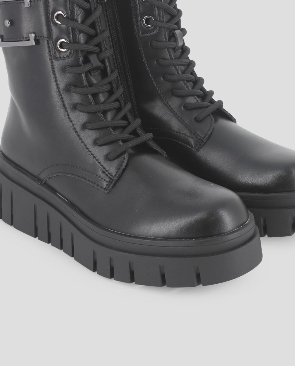 Botins Estilo Militar com Fecho Zip e Atacadores Preto-4
