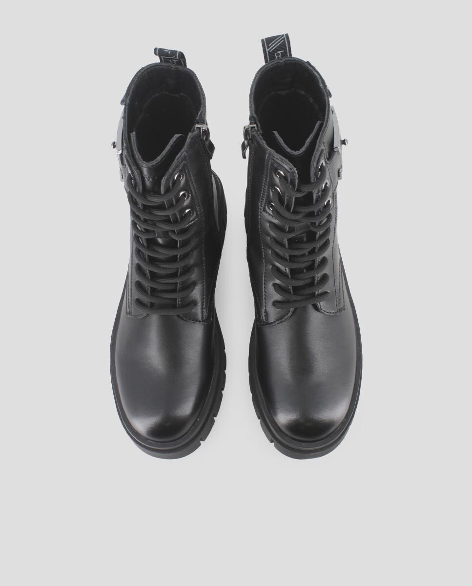 Botins Estilo Militar com Fecho Zip e Atacadores Preto-5