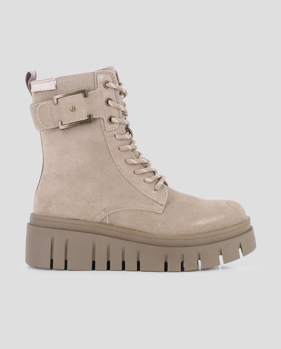 Botins Estilo Militar com Fecho Zip e Atacadores Taupe-1