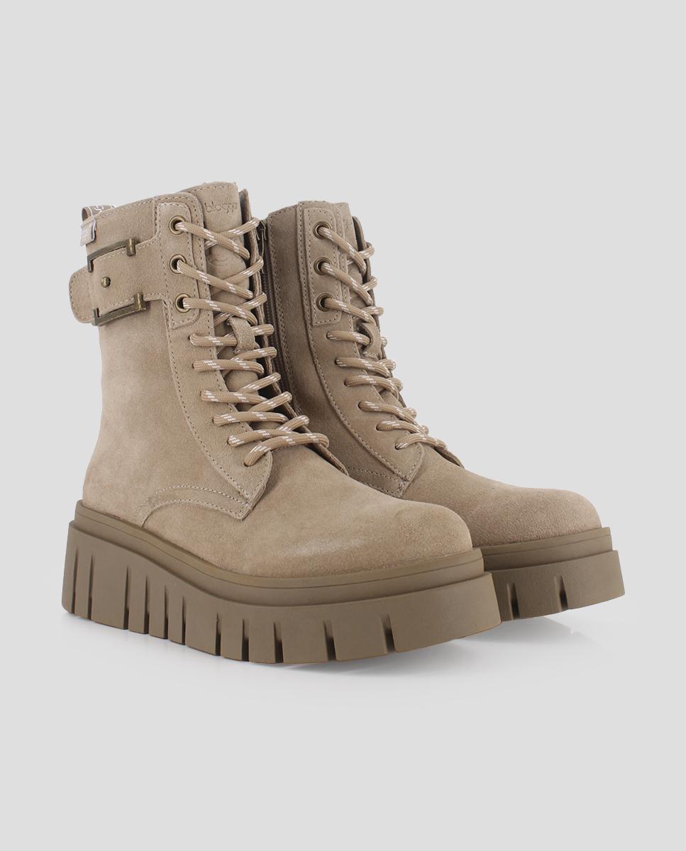 Botins Estilo Militar com Fecho Zip e Atacadores Taupe-2