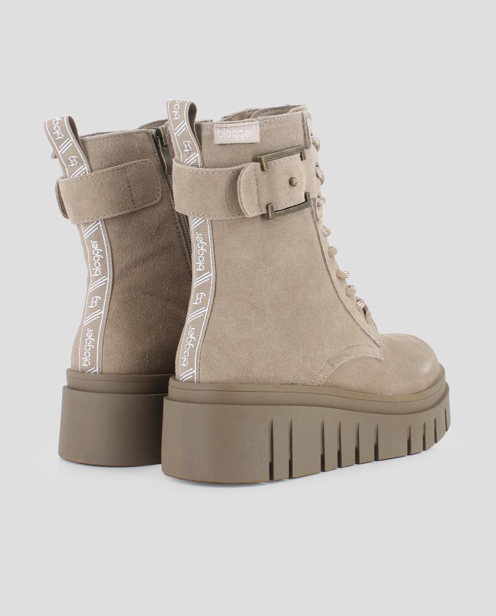 Botins Estilo Militar com Fecho Zip e Atacadores Taupe-3