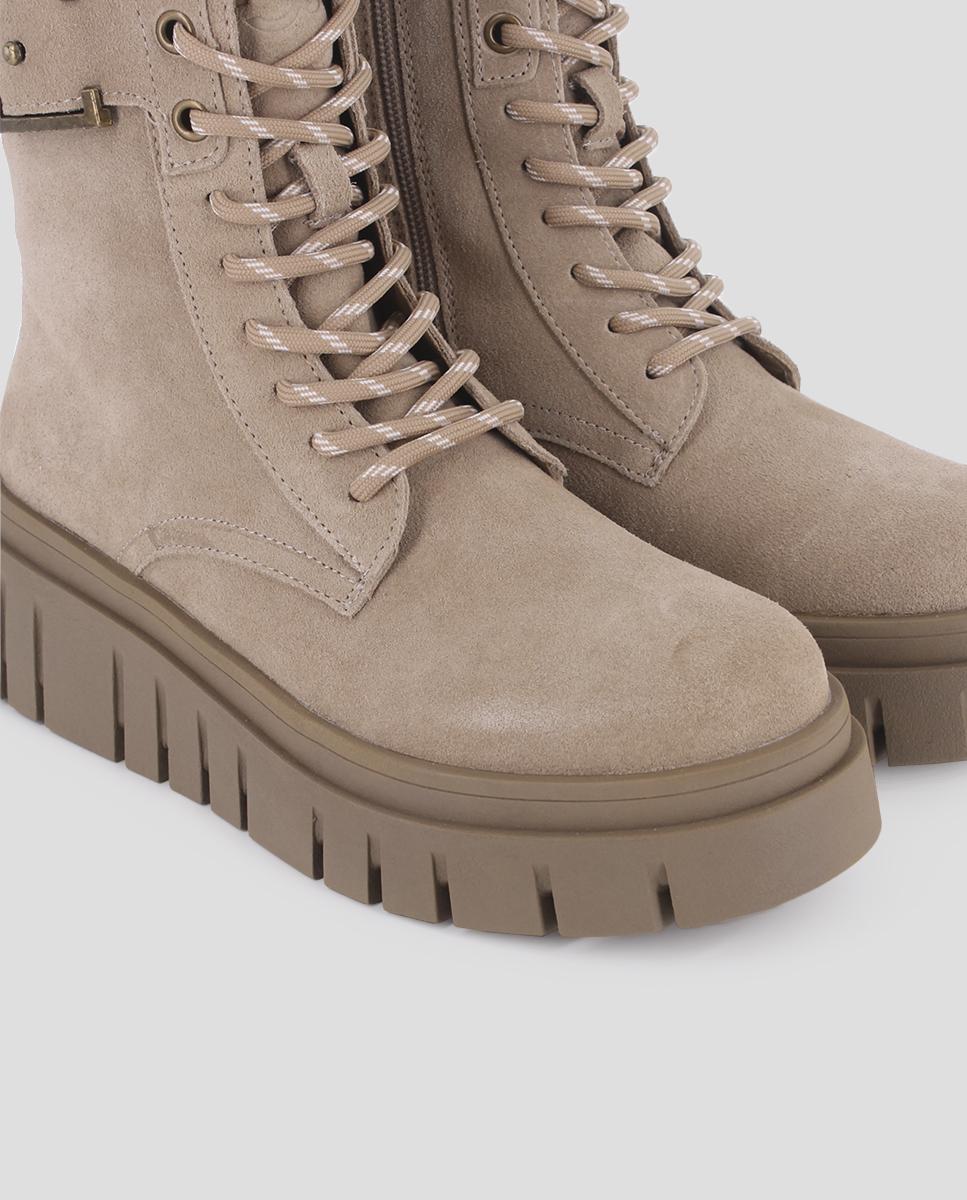 Botins Estilo Militar com Fecho Zip e Atacadores Taupe-4