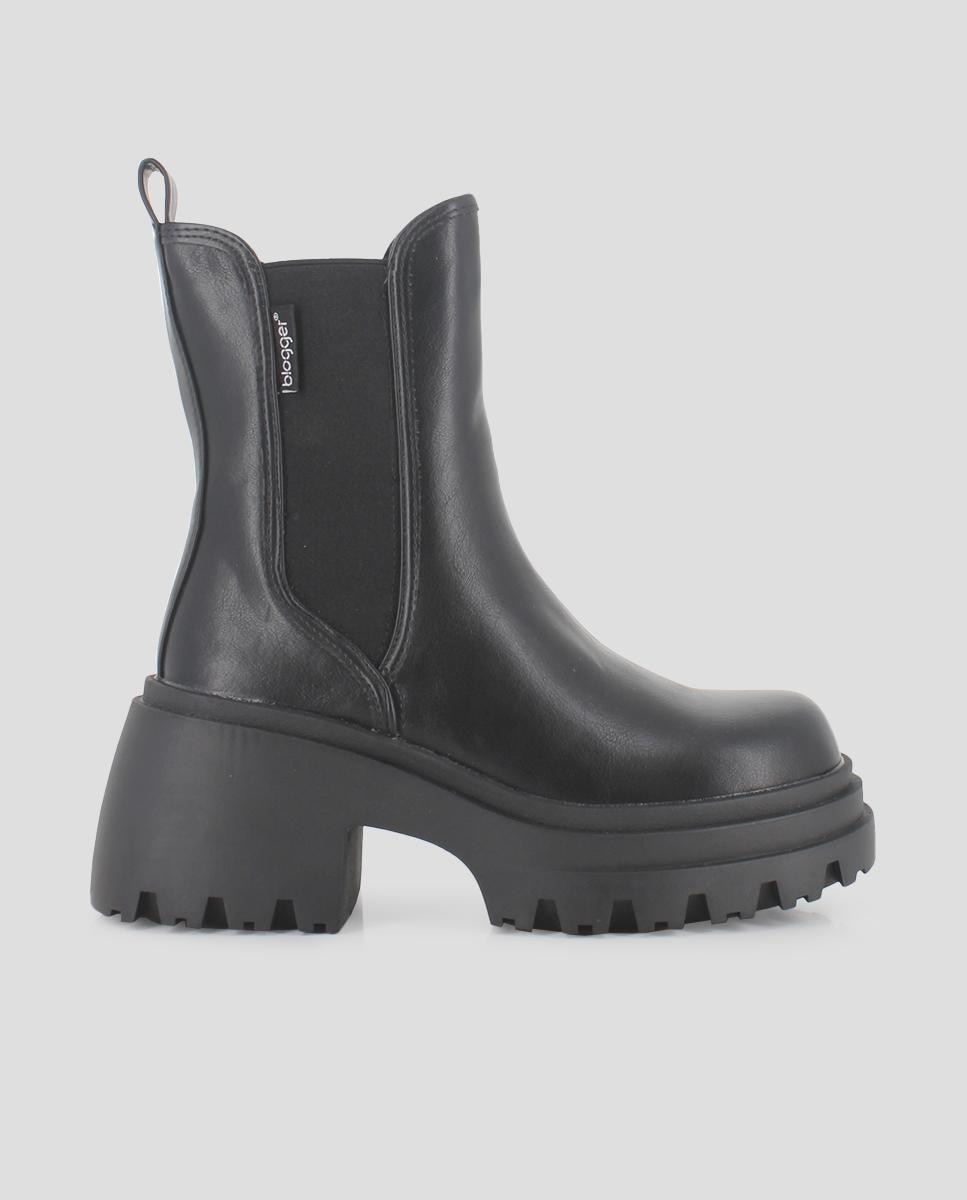 Botins com Elásticos e Tacão Largo Preto-1