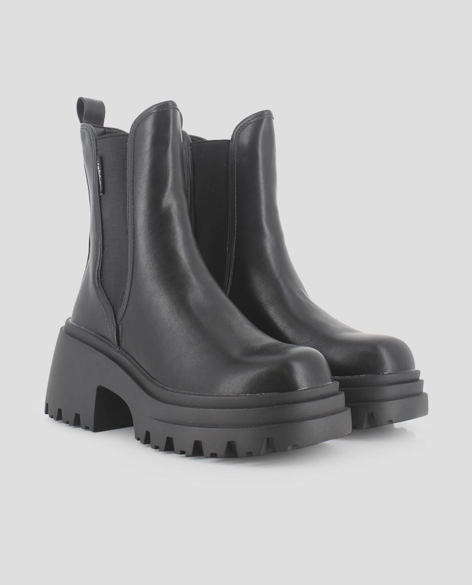 Botins com Elásticos e Tacão Largo Preto-2