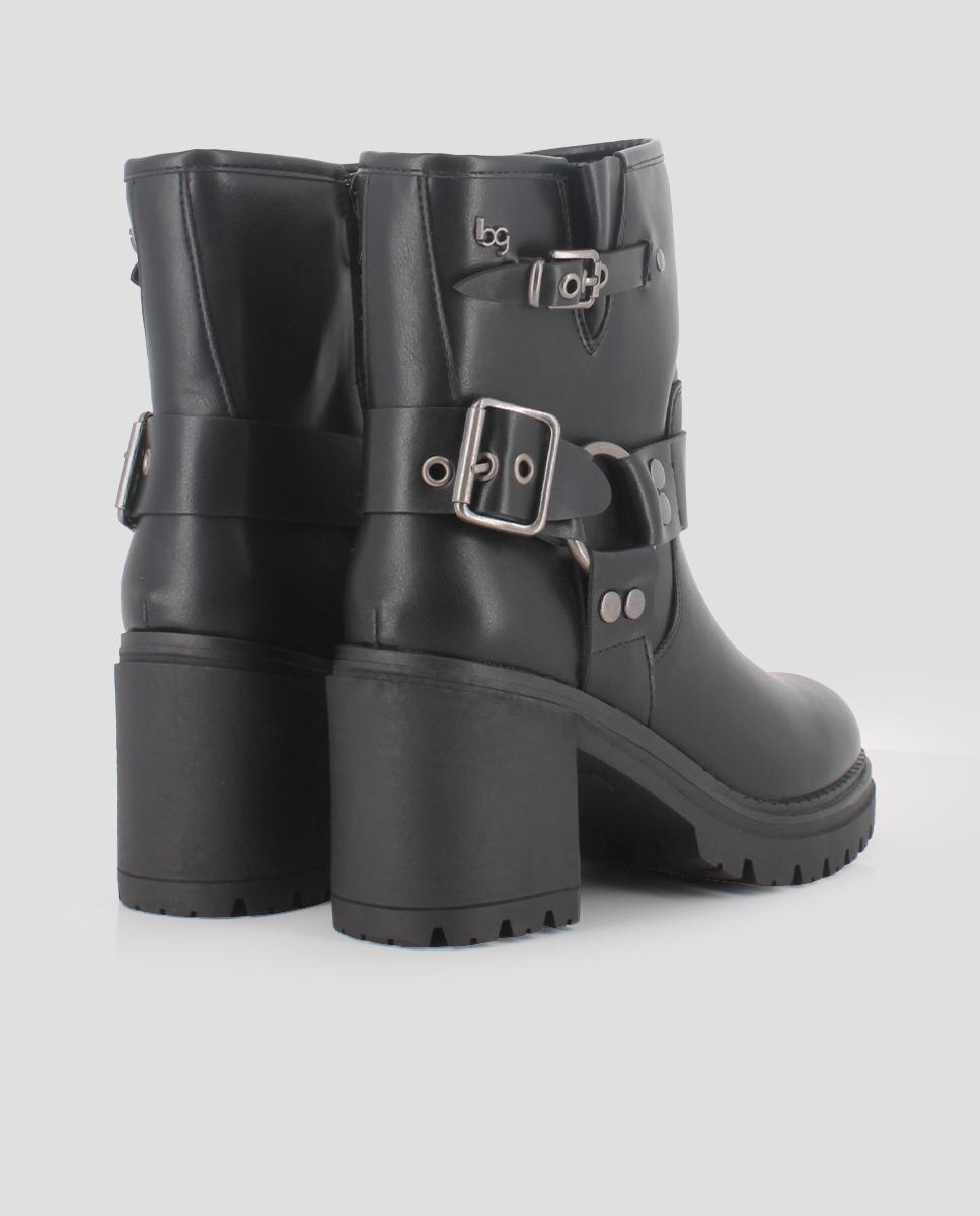 Botins com Salto Largo e Detalhe de Fivelas Preto-3