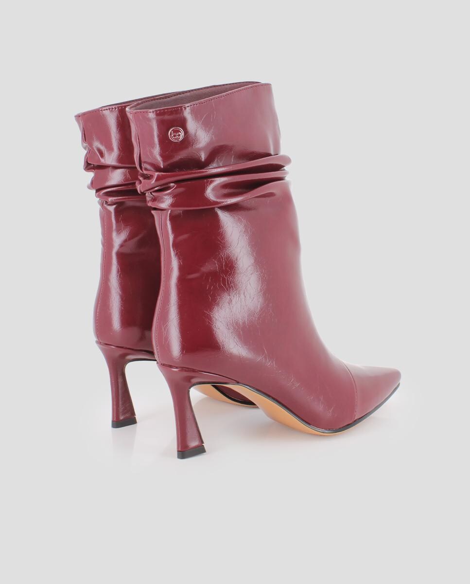 Botins com Biqueira Pontiaguda e Efeito Franzido Grená-3