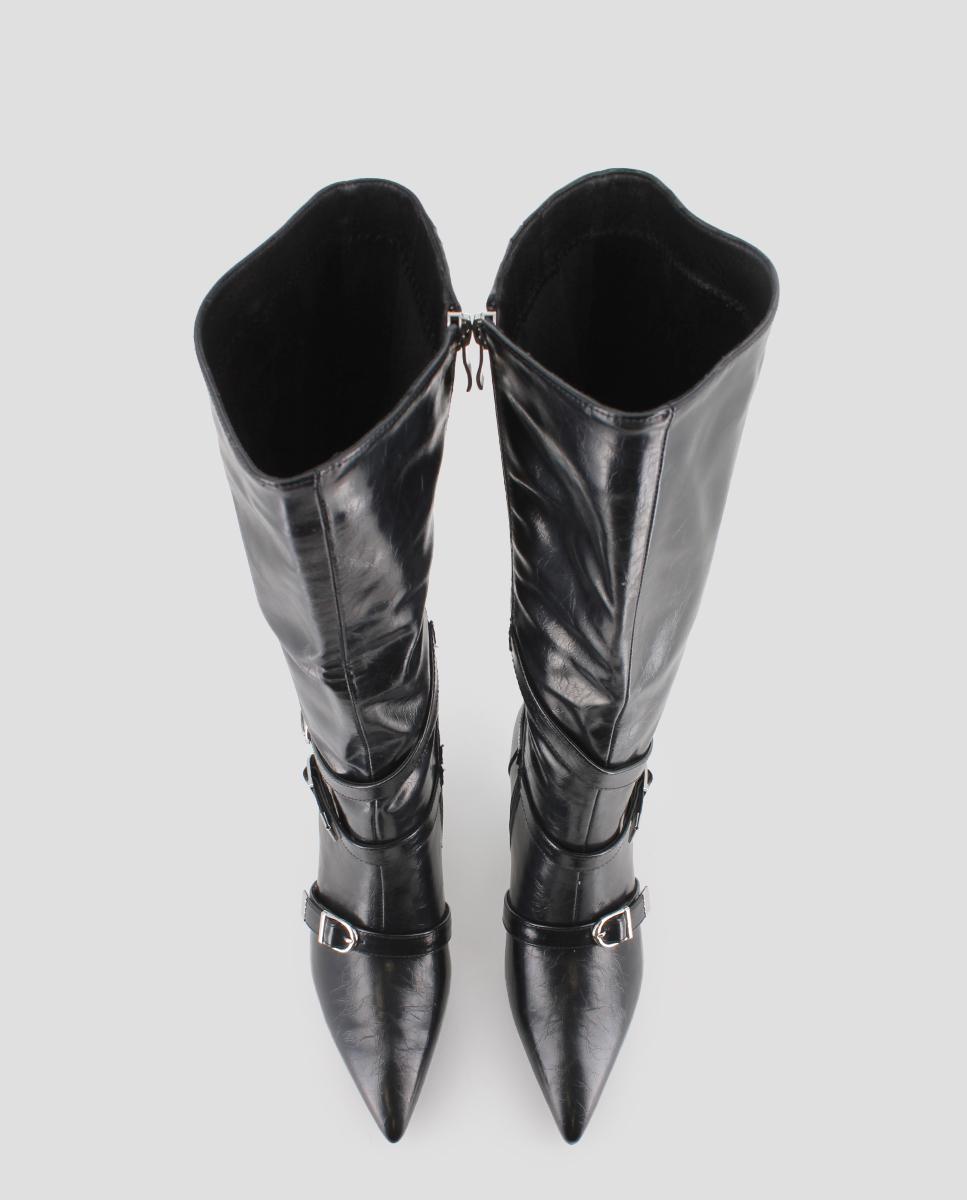 Botas com Metal Decorativo e Biqueira Pontiaguda Preto-5