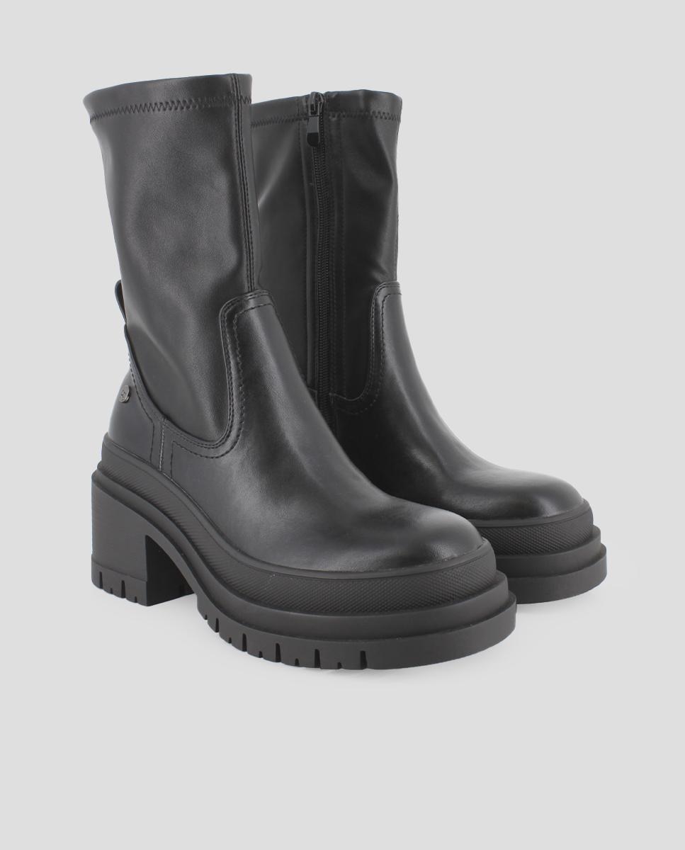 Botins com Salto Largo e Biqueira Redonda Preto-2