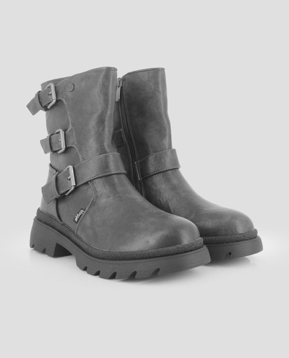 Botins com Tiras e Biqueira Redonda Cinzento-2