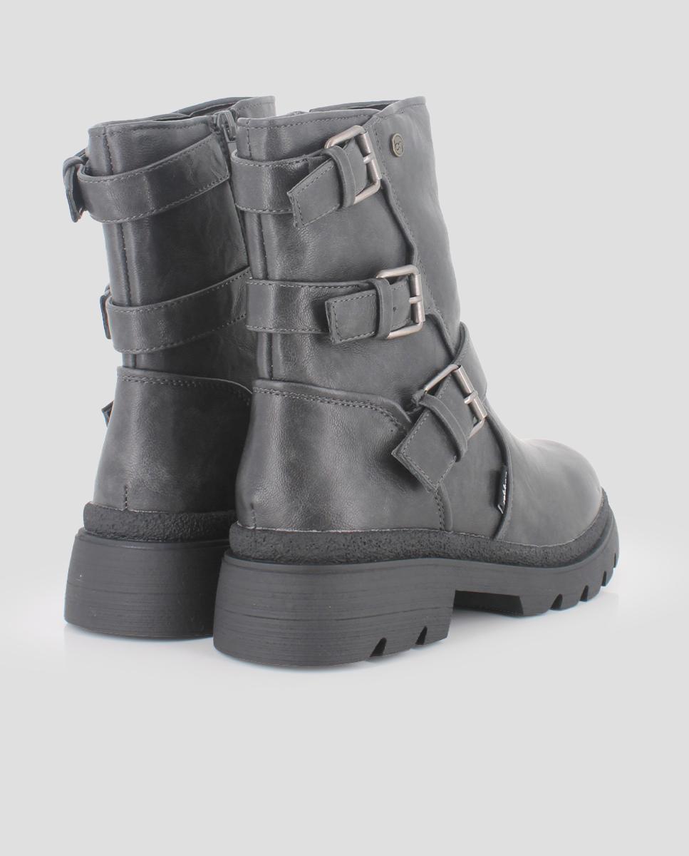 Botins com Tiras e Biqueira Redonda Cinzento-3