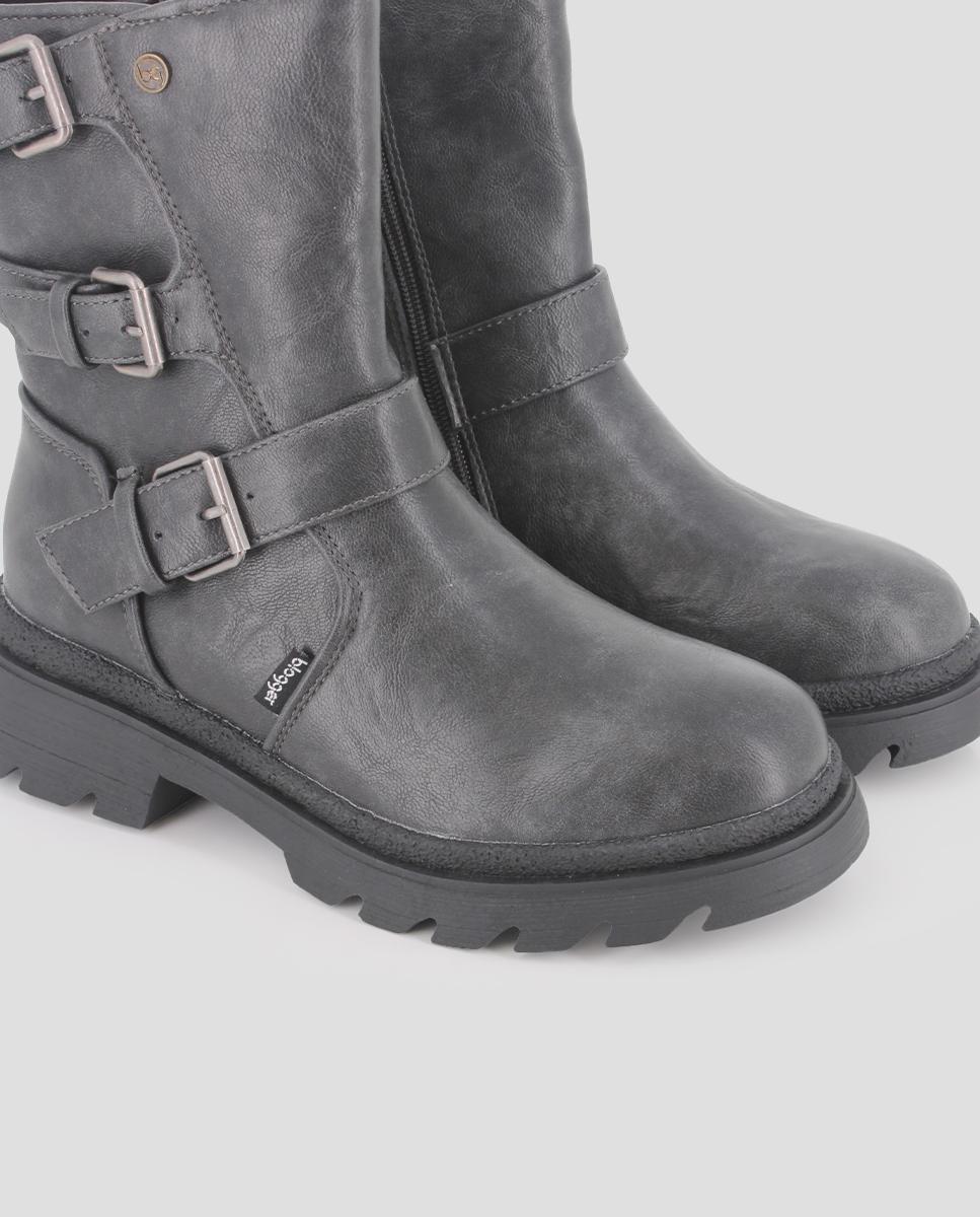 Botins com Tiras e Biqueira Redonda Cinzento-4