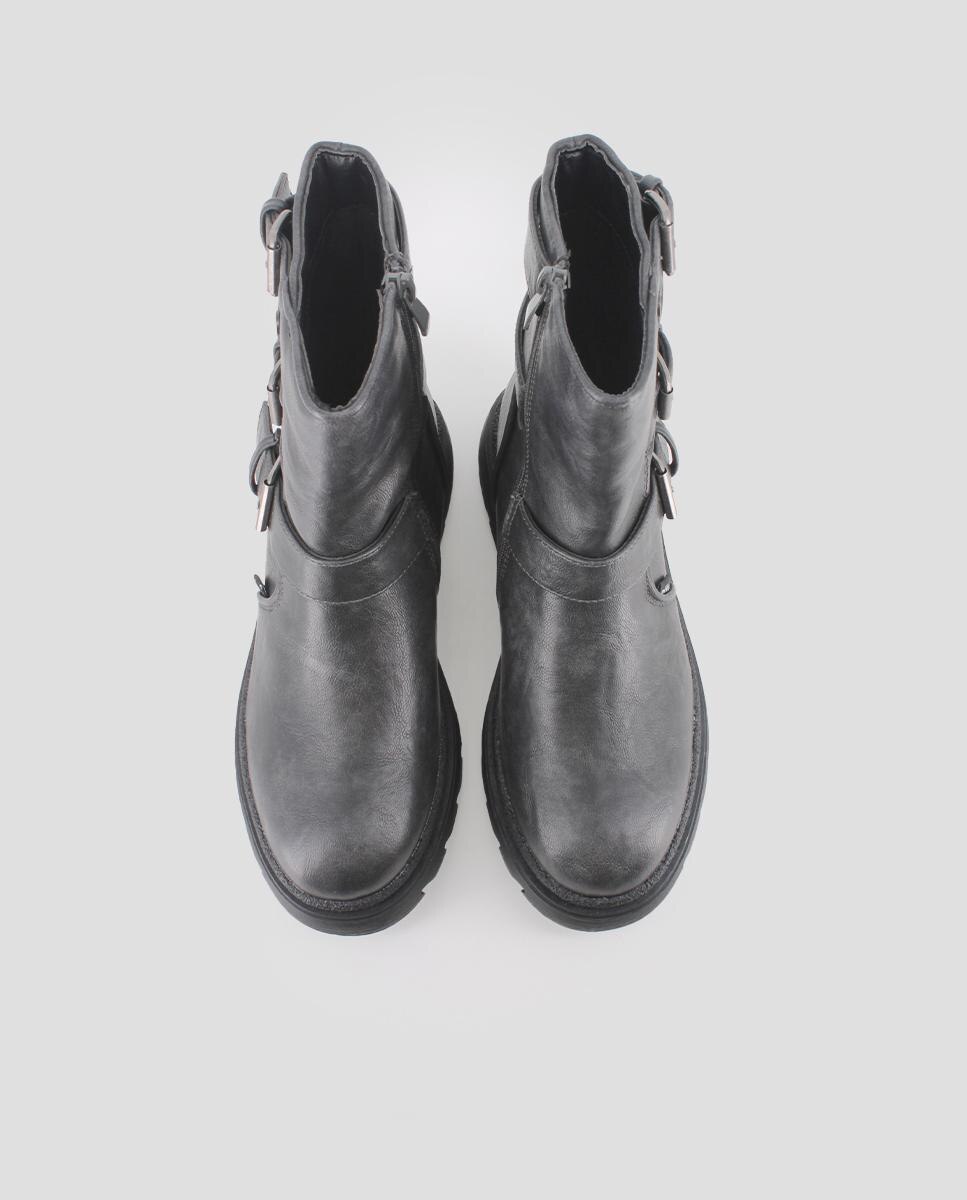 Botins com Tiras e Biqueira Redonda Cinzento-5