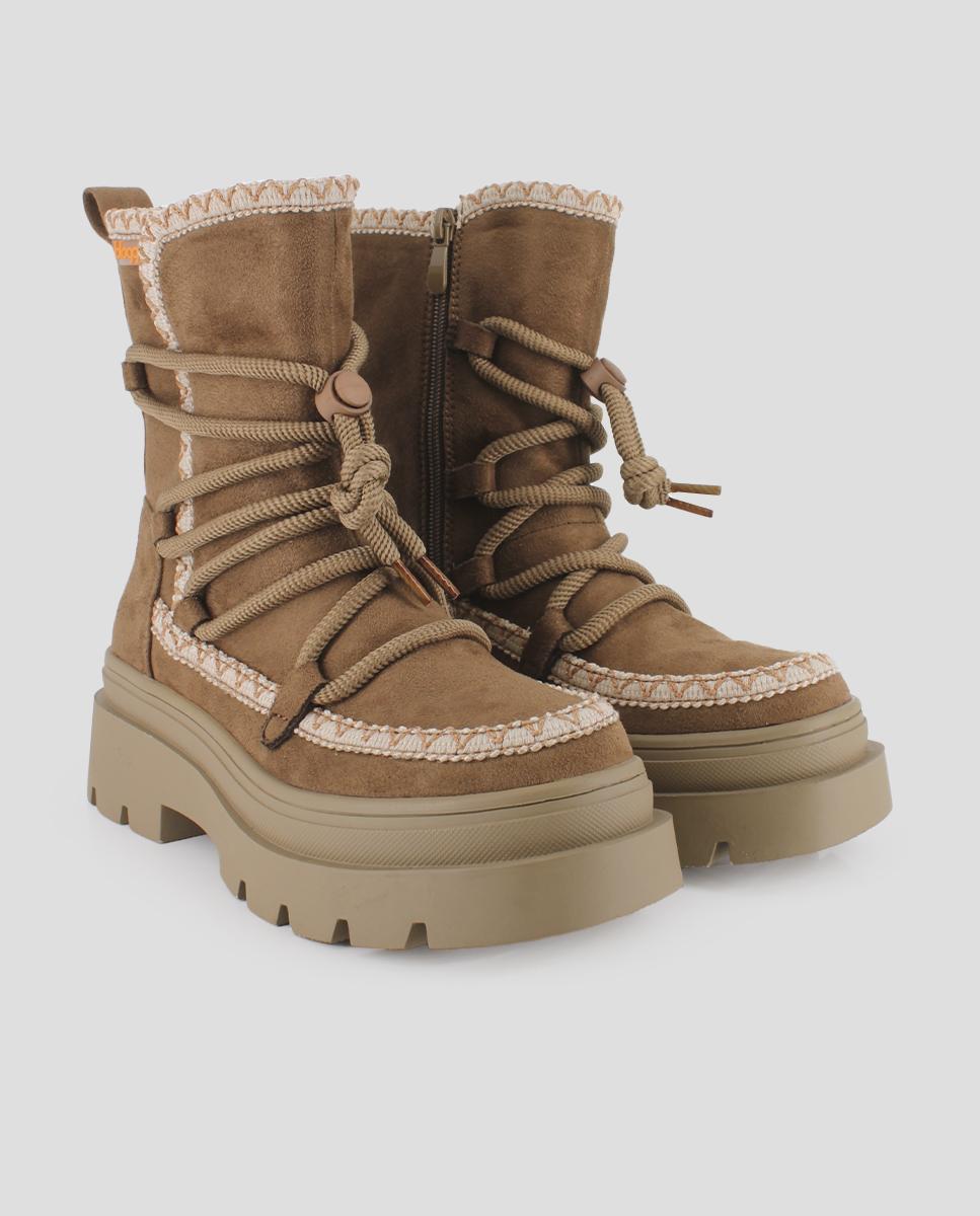 Botins Estilo Esquimal com Fecho de Cordões Castanho-2