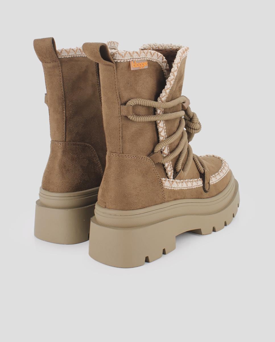Botins Estilo Esquimal com Fecho de Cordões Castanho-3