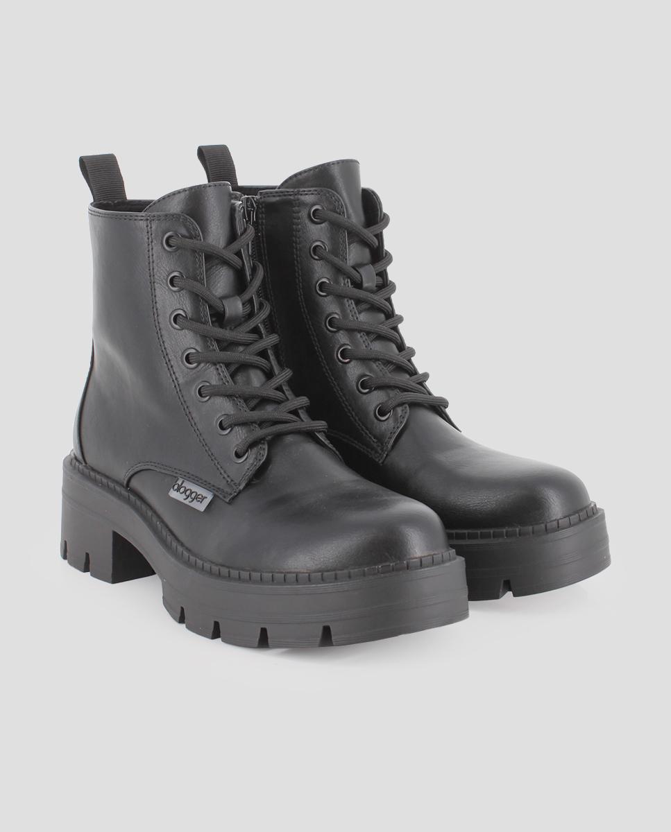 Botins Estilo Militar com Fecho Zip e Atacadores Preto-2