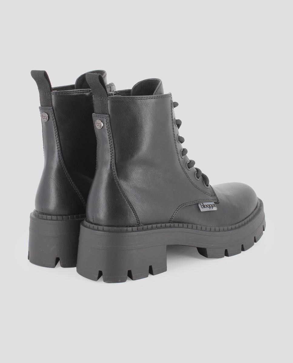 Botins Estilo Militar com Fecho Zip e Atacadores Preto-3