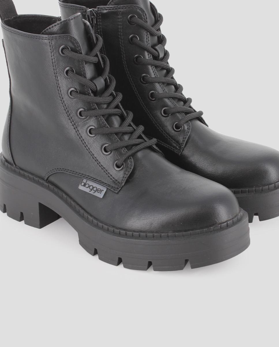 Botins Estilo Militar com Fecho Zip e Atacadores Preto-4