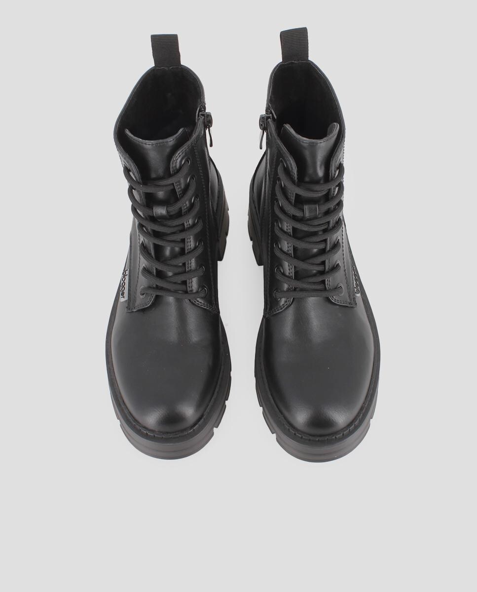 Botins Estilo Militar com Fecho Zip e Atacadores Preto-5