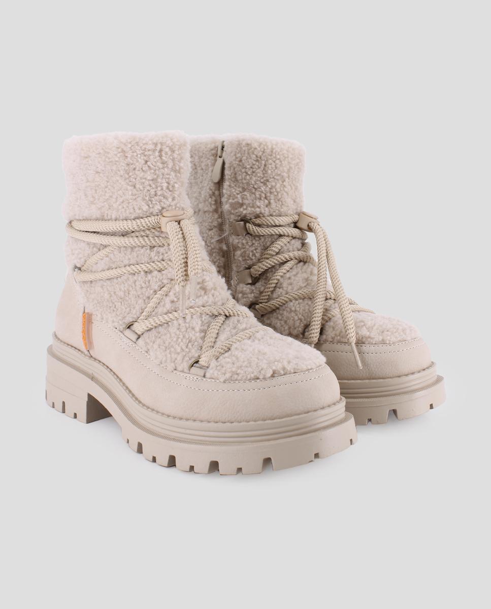Botins Estilo Esquimal com Pelo de Ovelha Bege-2