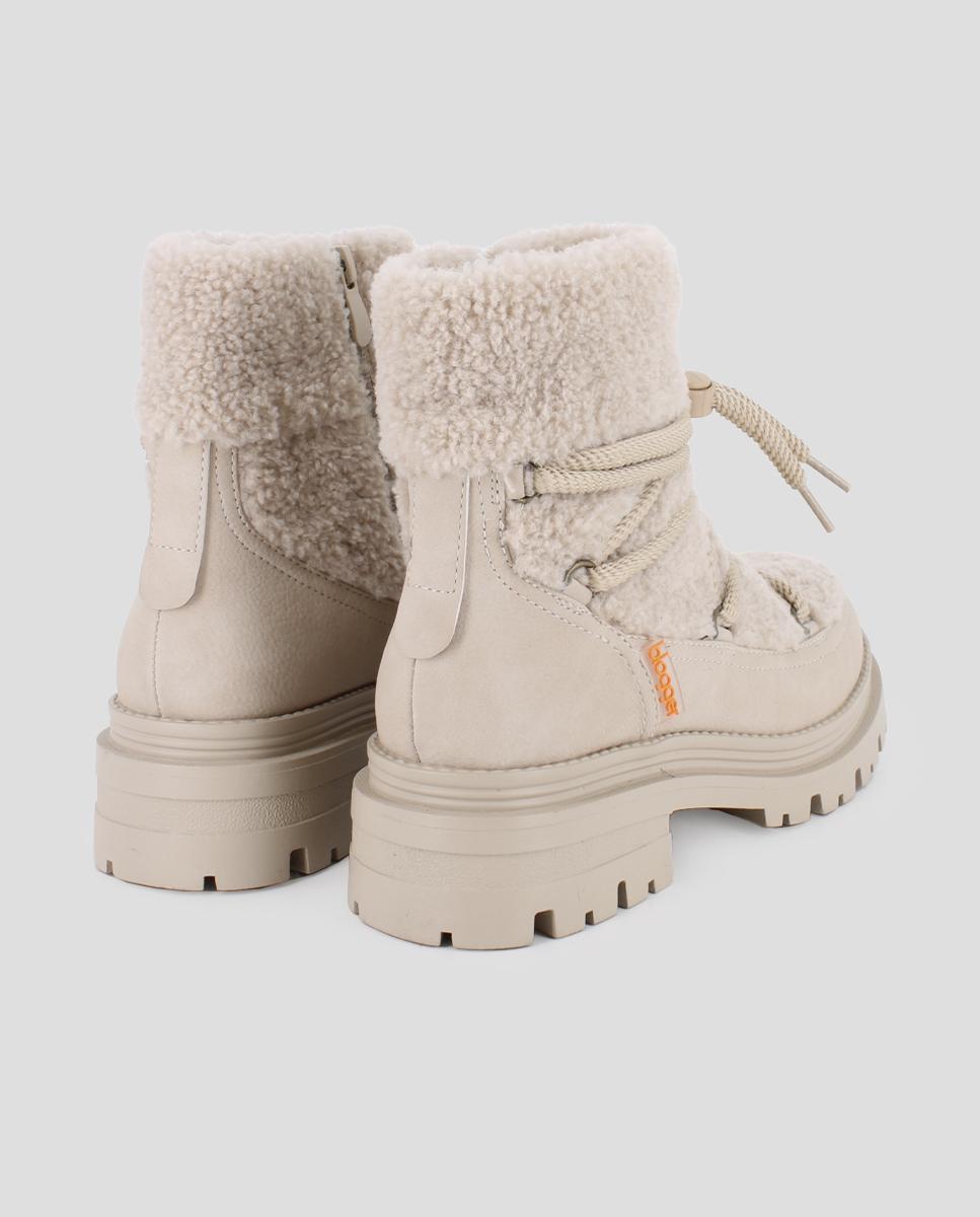 Botins Estilo Esquimal com Pelo de Ovelha Bege-3