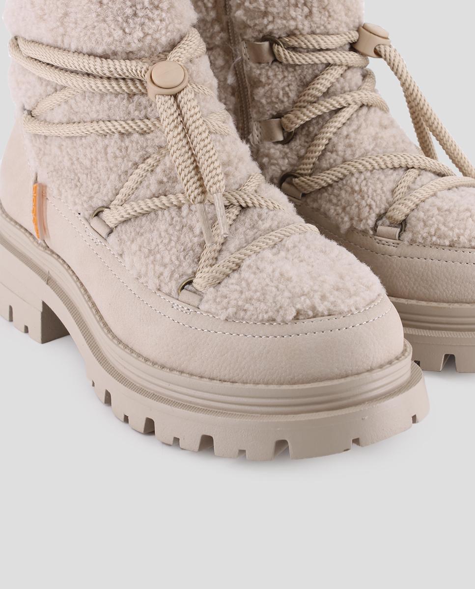 Botins Estilo Esquimal com Pelo de Ovelha Bege-4