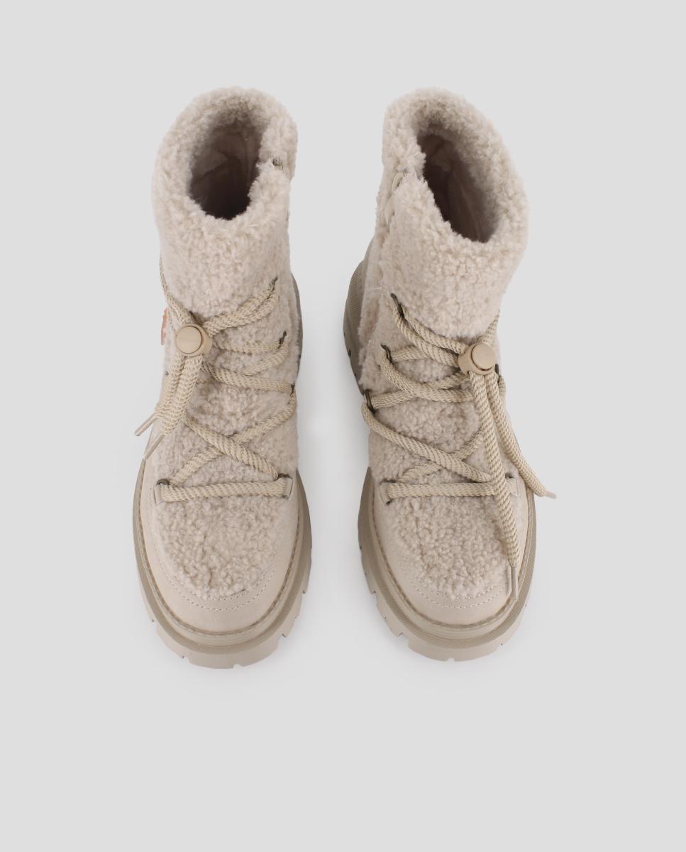 Botins Estilo Esquimal com Pelo de Ovelha Bege-5