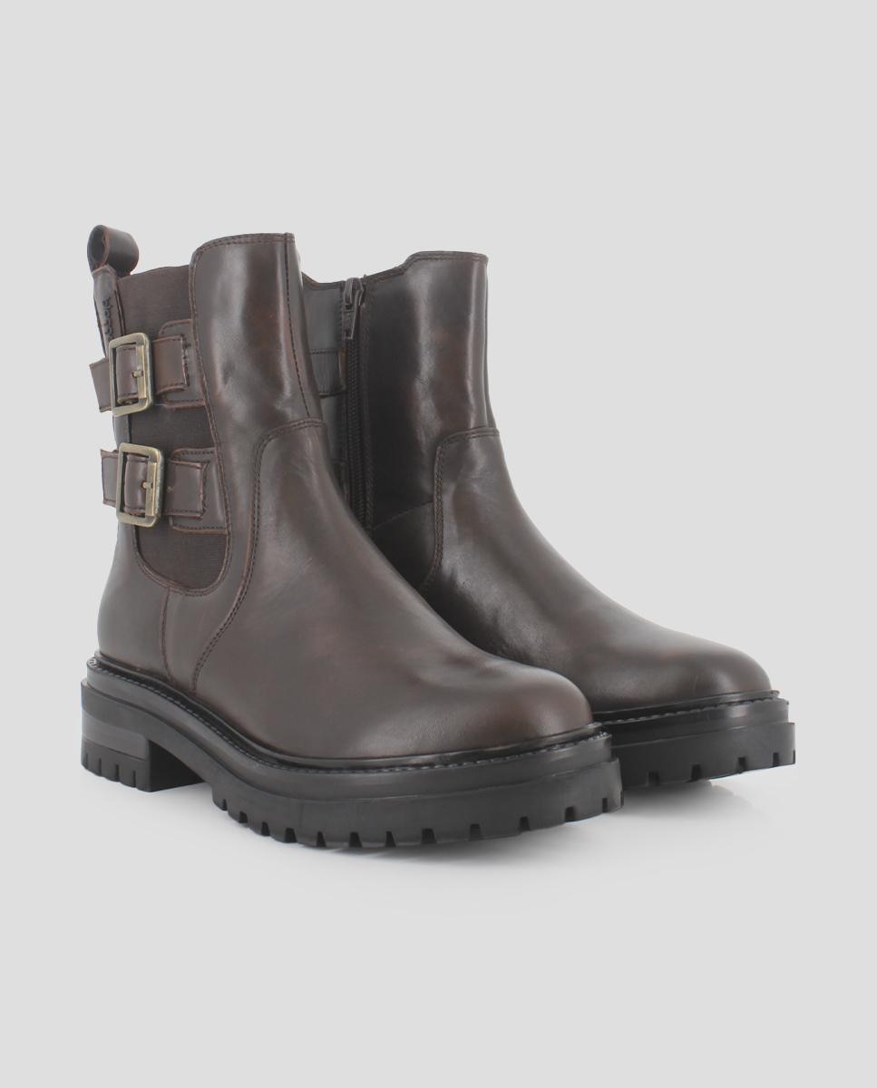 Botins de Pele com Detalhe de Duas Fivelas Castanho-escuro-2