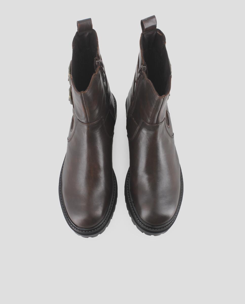 Botins de Pele com Detalhe de Duas Fivelas Castanho-escuro-5