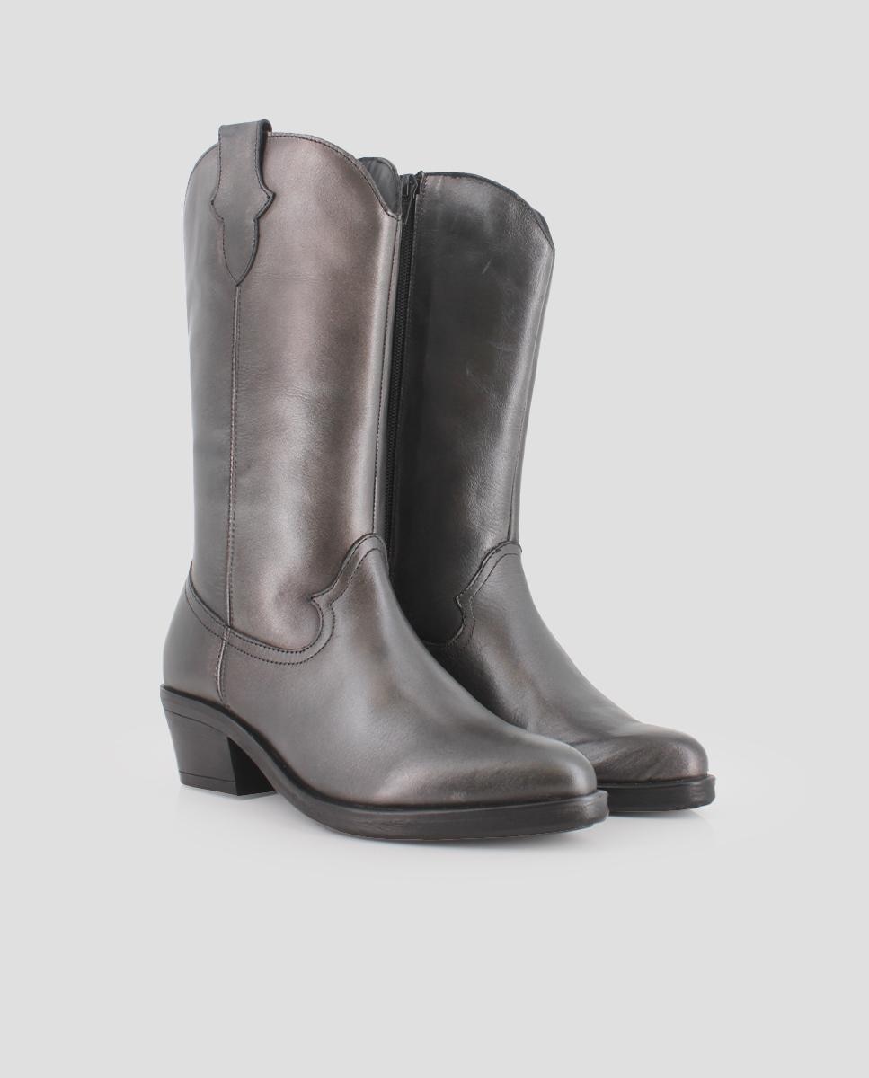 Botas Estilo Campero de Pele Cinzento-2