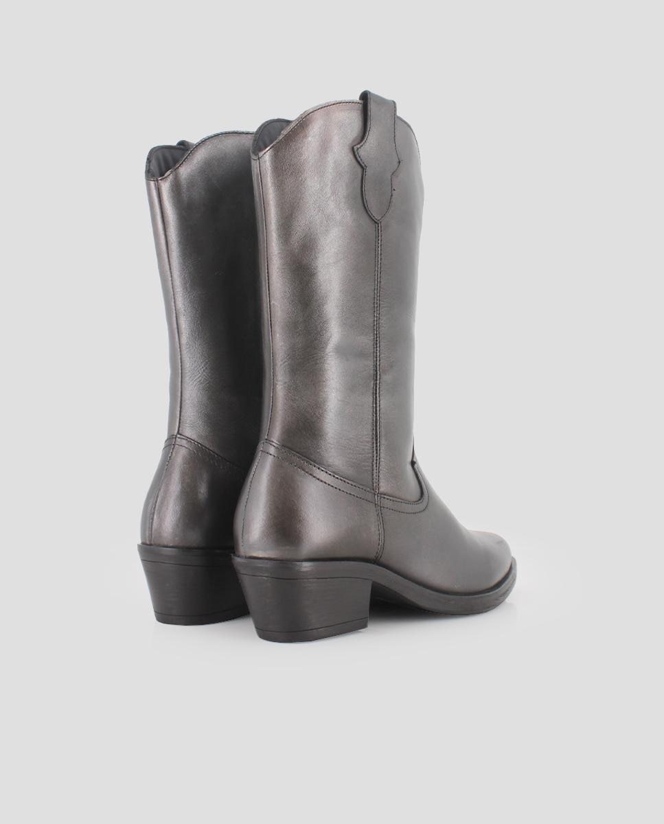 Botas Estilo Campero de Pele Cinzento-3