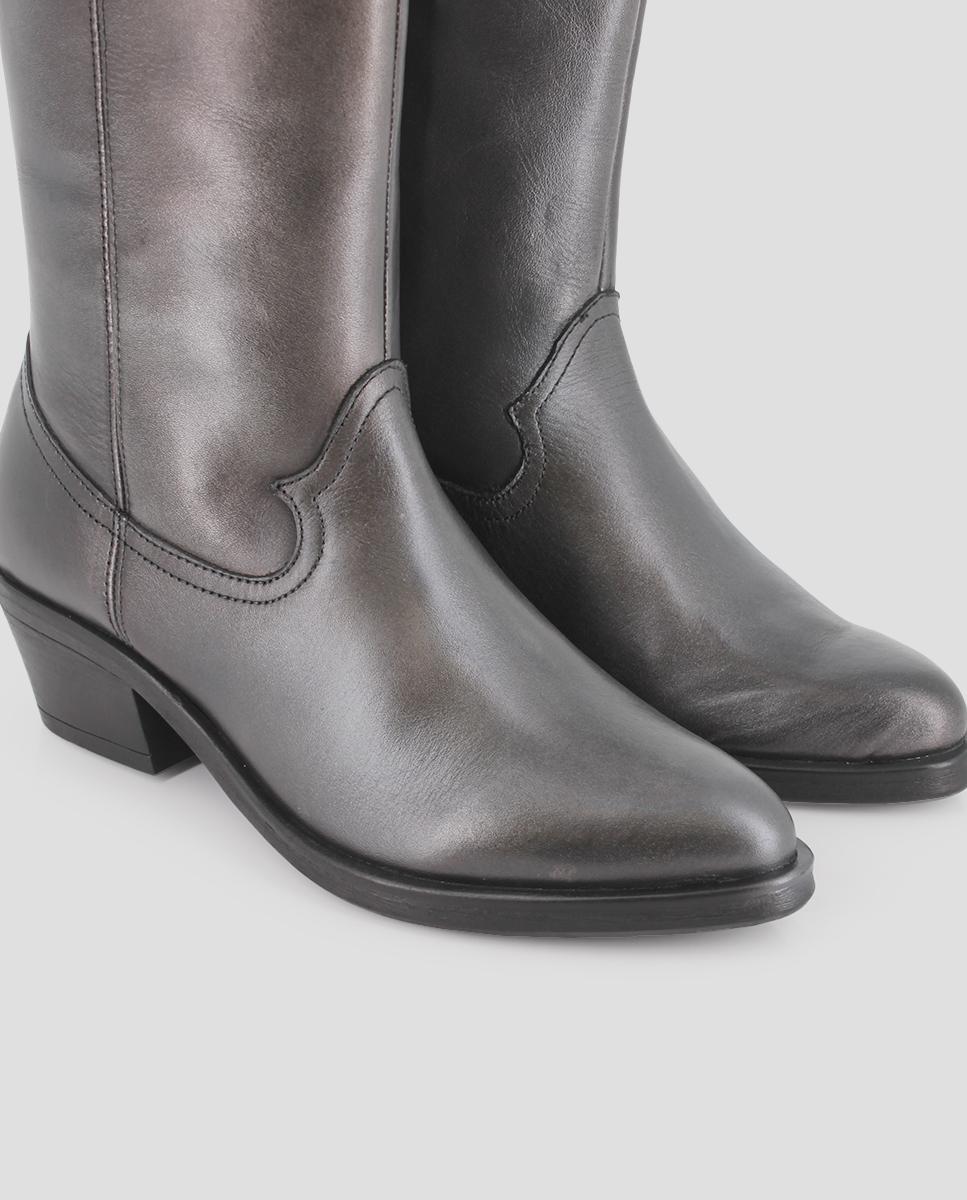 Botas Estilo Campero de Pele Cinzento-4