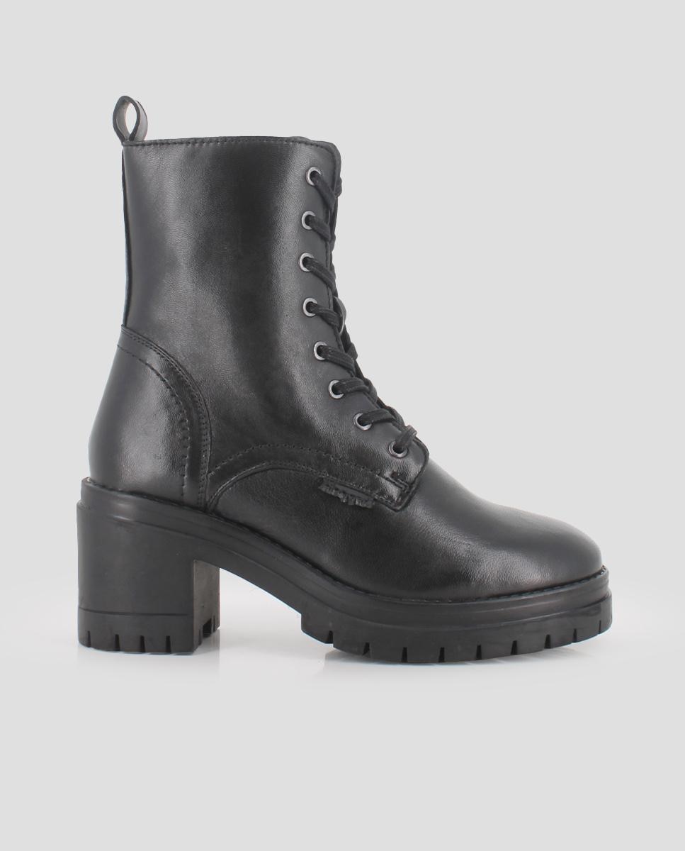 Botins de Pele Estilo Militar Preto-1