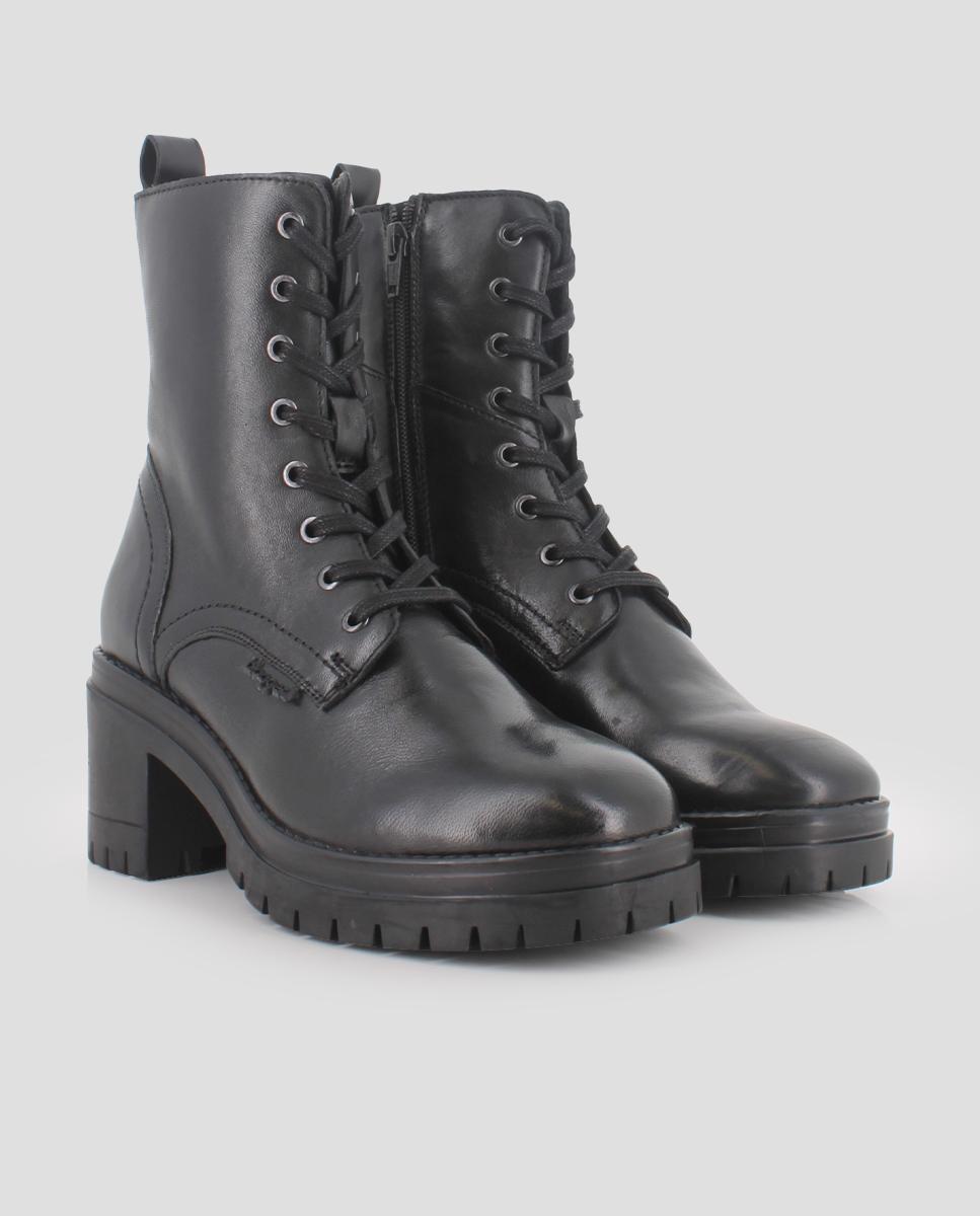 Botins de Pele Estilo Militar Preto-2