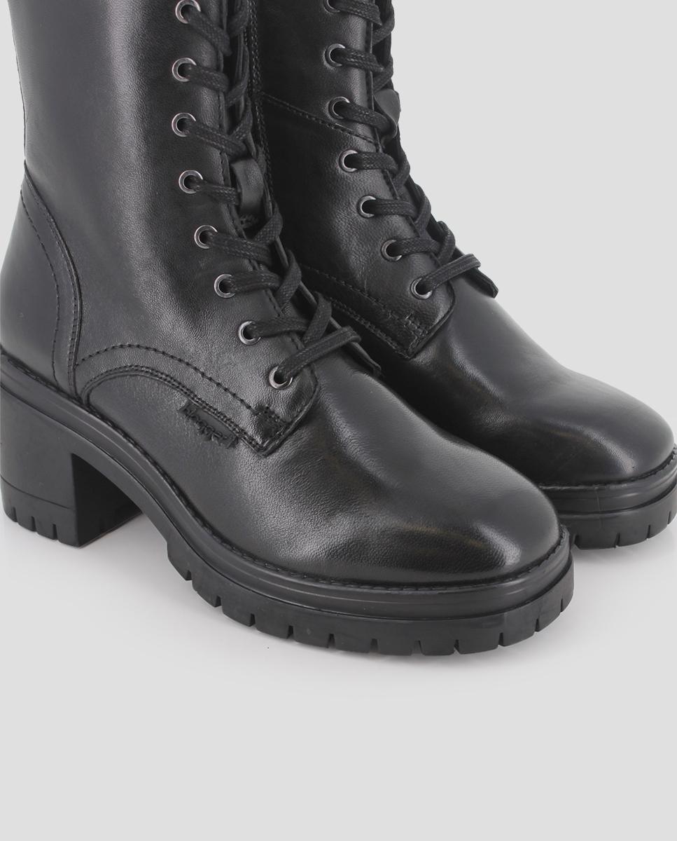 Botins de Pele Estilo Militar Preto-4