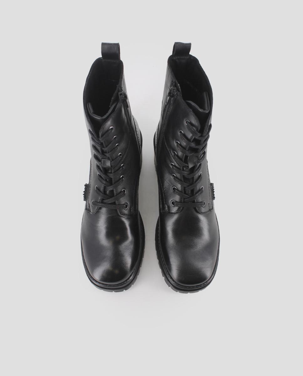 Botins de Pele Estilo Militar Preto-5
