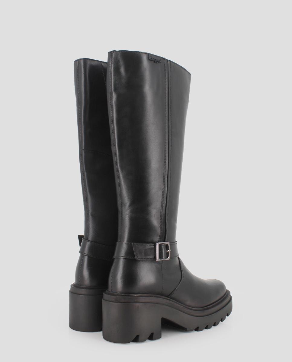 Botas de Pele com Detalhe de Fivela Preto-3