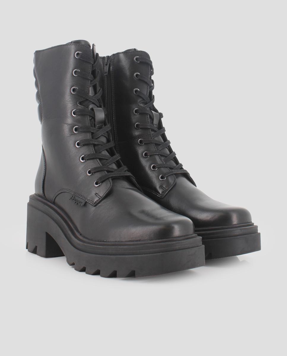 Botins em Pele com Fecho Zip e Atacadores Preto-2