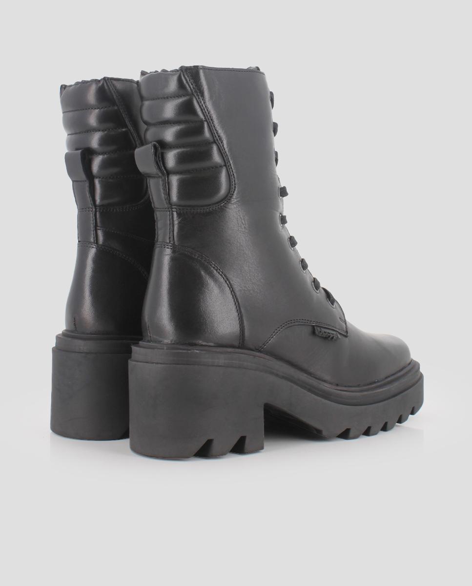 Botins em Pele com Fecho Zip e Atacadores Preto-3