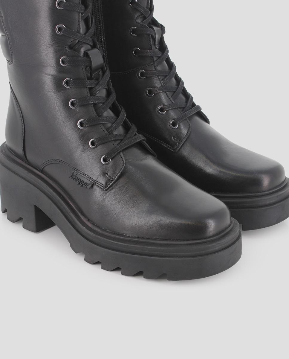 Botins em Pele com Fecho Zip e Atacadores Preto-4