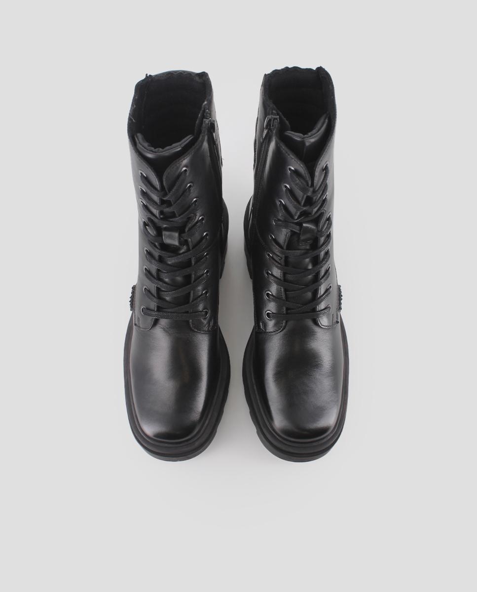 Botins em Pele com Fecho Zip e Atacadores Preto-5